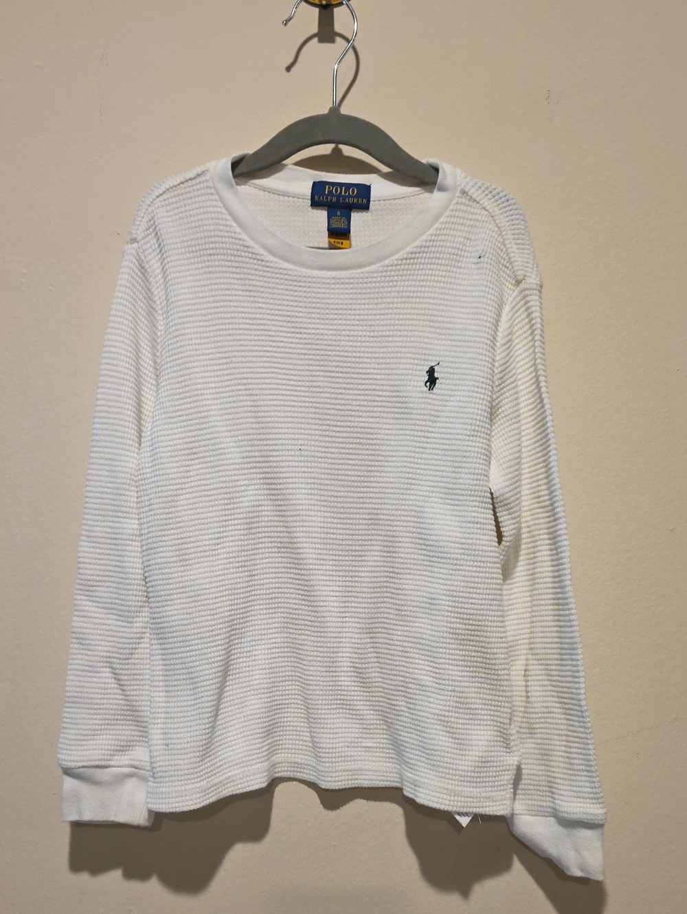 Polo Ralph Lauren White Waffle Knit Long Sleeve Tee Size 6